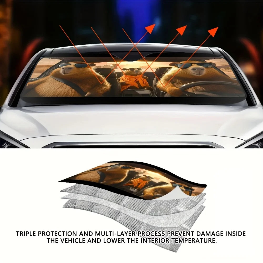 Capybara Car Sun Visor – Cartoon Road Trip Design Car Visor Cover HIP