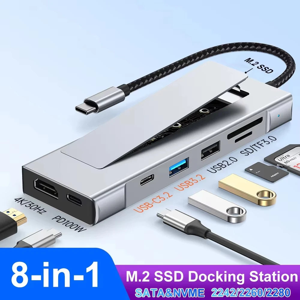 8-in-1 USB-C Hub & M.2 NVMe/SATA SSD Docking Station USB-C Docking Station HIP