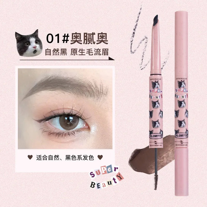 FLORTTE Double-Ended Eyebrow Pencil & Brow Mascara Waterproof Eyebrow Pencil HIP 01 Natural black