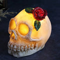 LED Glowing Skull & Rose Resin Figurine Halloween Tabletop Decoration Gothic Home Haunted House Party Day of the Dead Ornament HIP 01