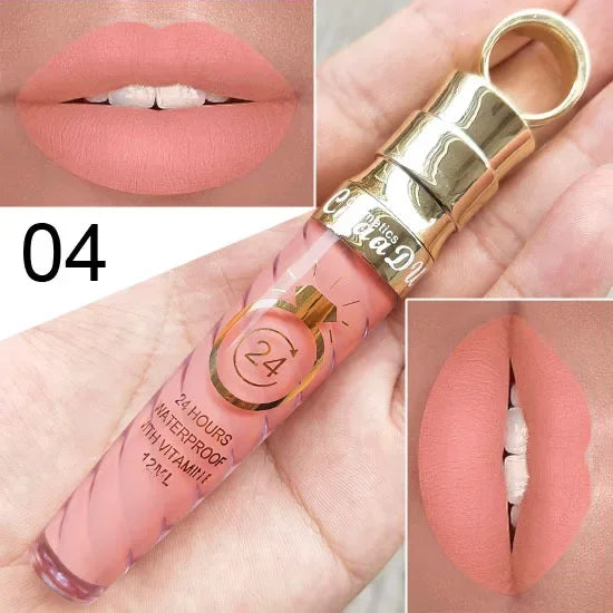20 Colors Lipstick Waterproof Long Lasting Matte+Shimmer Mental Beauty Lip Gloss Nude Glitter Lip Gloss Beauty Sexy Lip Tint HIP 04