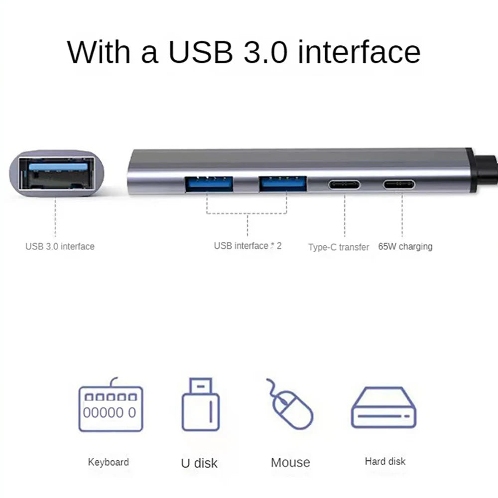 5-in-1 USB-C Hub PD 65W | USB 3.0 Splitter Adapter USB-C Hub Adapter HIP