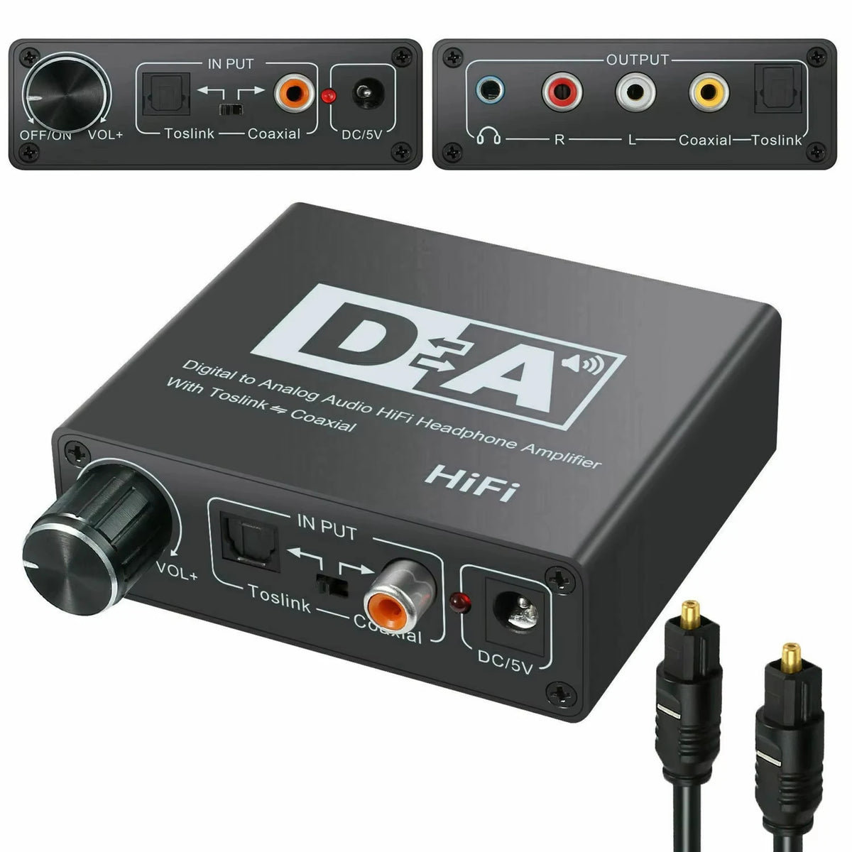 HiFi DAC Amp Digital To Analog Audio Converter RCA 3.5mm Jack Headphone Amplifier with Toslink Optical Coaxial Input Output HIP