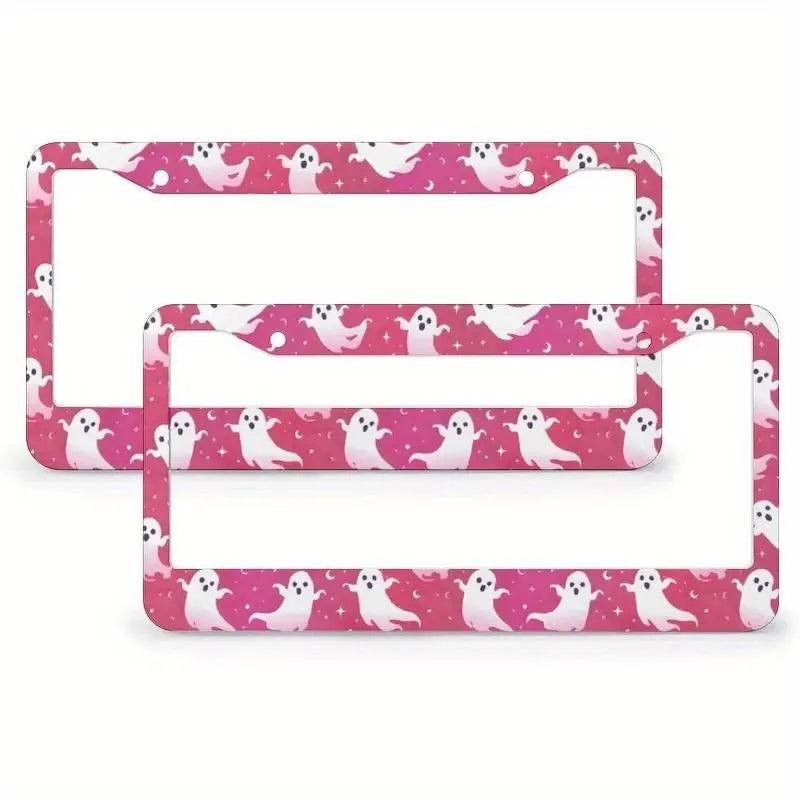 Halloween Ghost License Plate Frames 2 Pack – Aluminum License Plate Frame HIP Pink