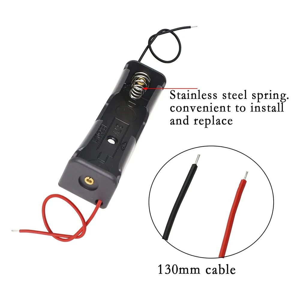 10-Pack 18650 Single Slot Battery Holder Cases with Wire Leads Battery Holder Case HIP