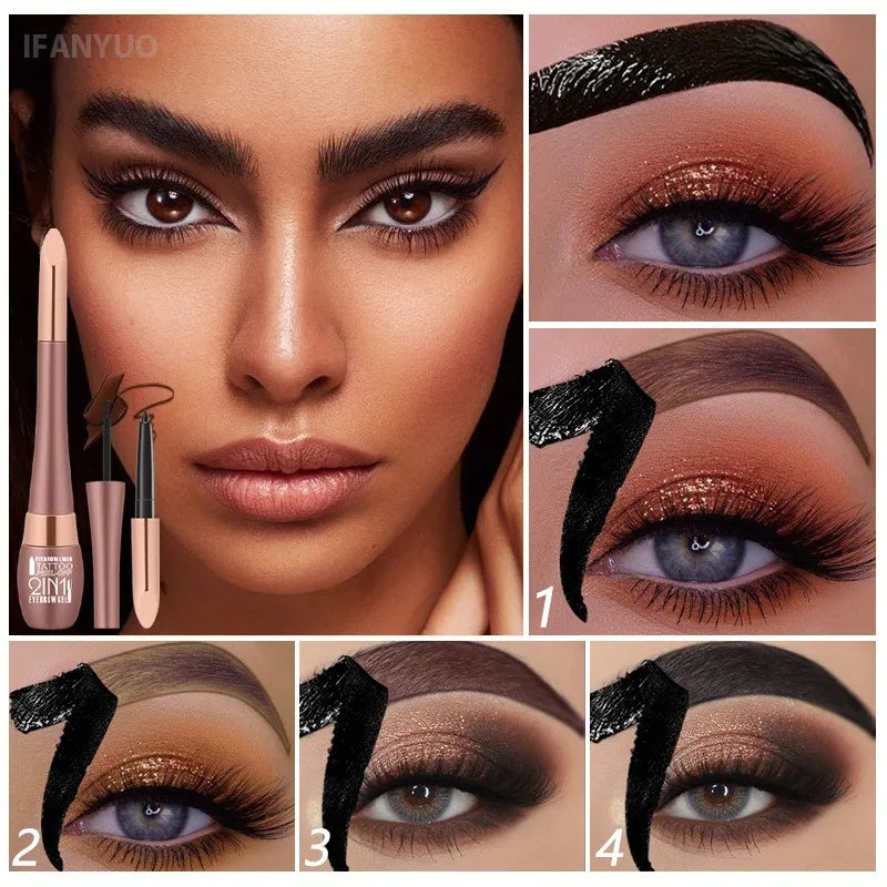 Tattoo Peel Off Brow Gel & Brow Pencil Set Waterproof Smudge-proof Lasting Natural Look Wild Eyebrows Outline Contour Makeup Kit HIP