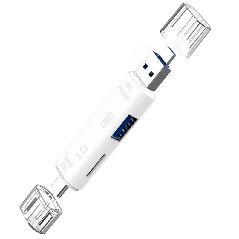 5-in-1 USB-C OTG Card Reader – SD, TF, Micro USB Adapter OTG Card Reader HIP White