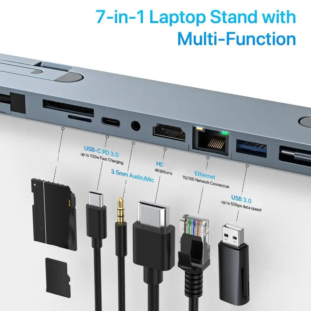 7-in-1 USB-C Laptop Docking Station Stand – 4K & Gigabit USB-C Docking Station HIP