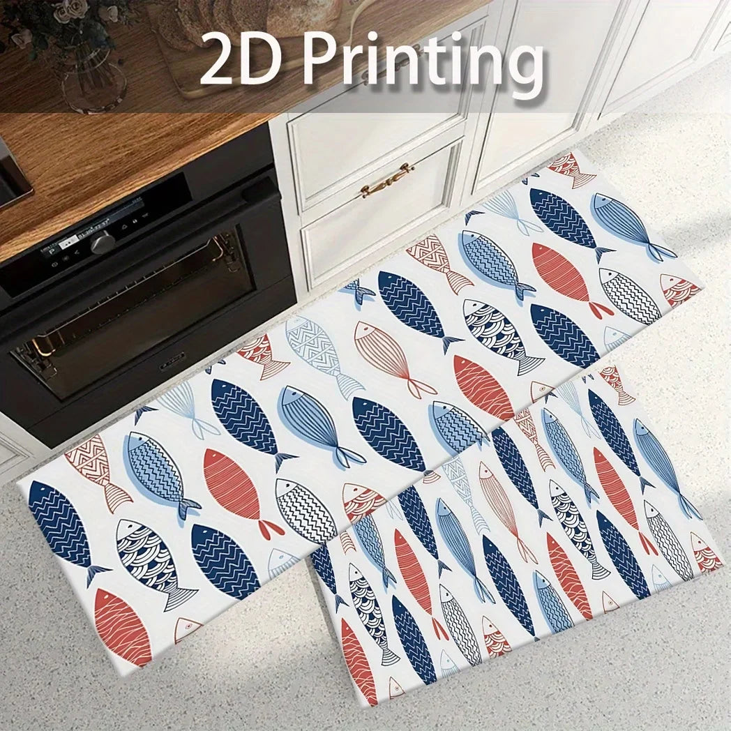 Colorful Fish Kitchen Rug – Non-Slip Sea Life Runner Mat Kitchen Runner Rug HIP 2pc40x60-40x120felt