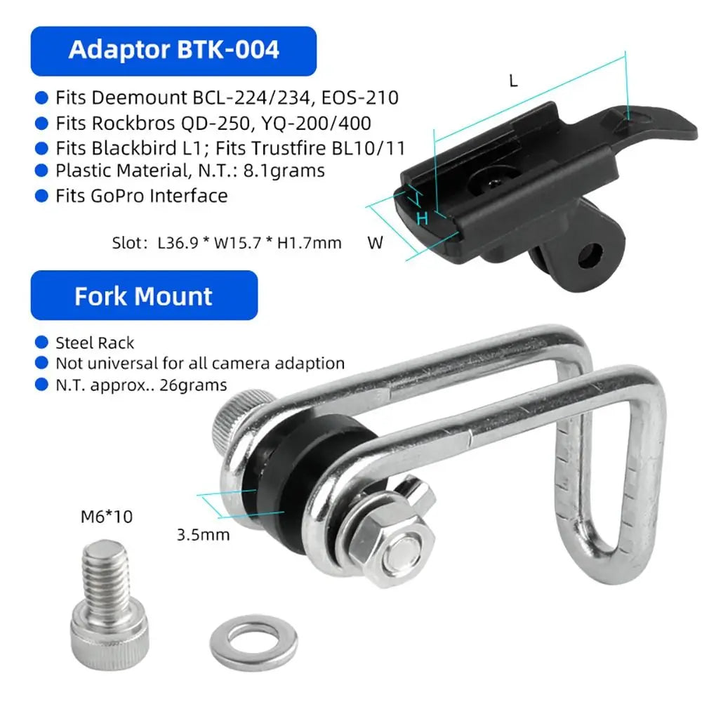 Bike Headlight Mount Bracket with GoPro Interface – MTB LED Bike Light Mount HIP Fork Mount BTK-004