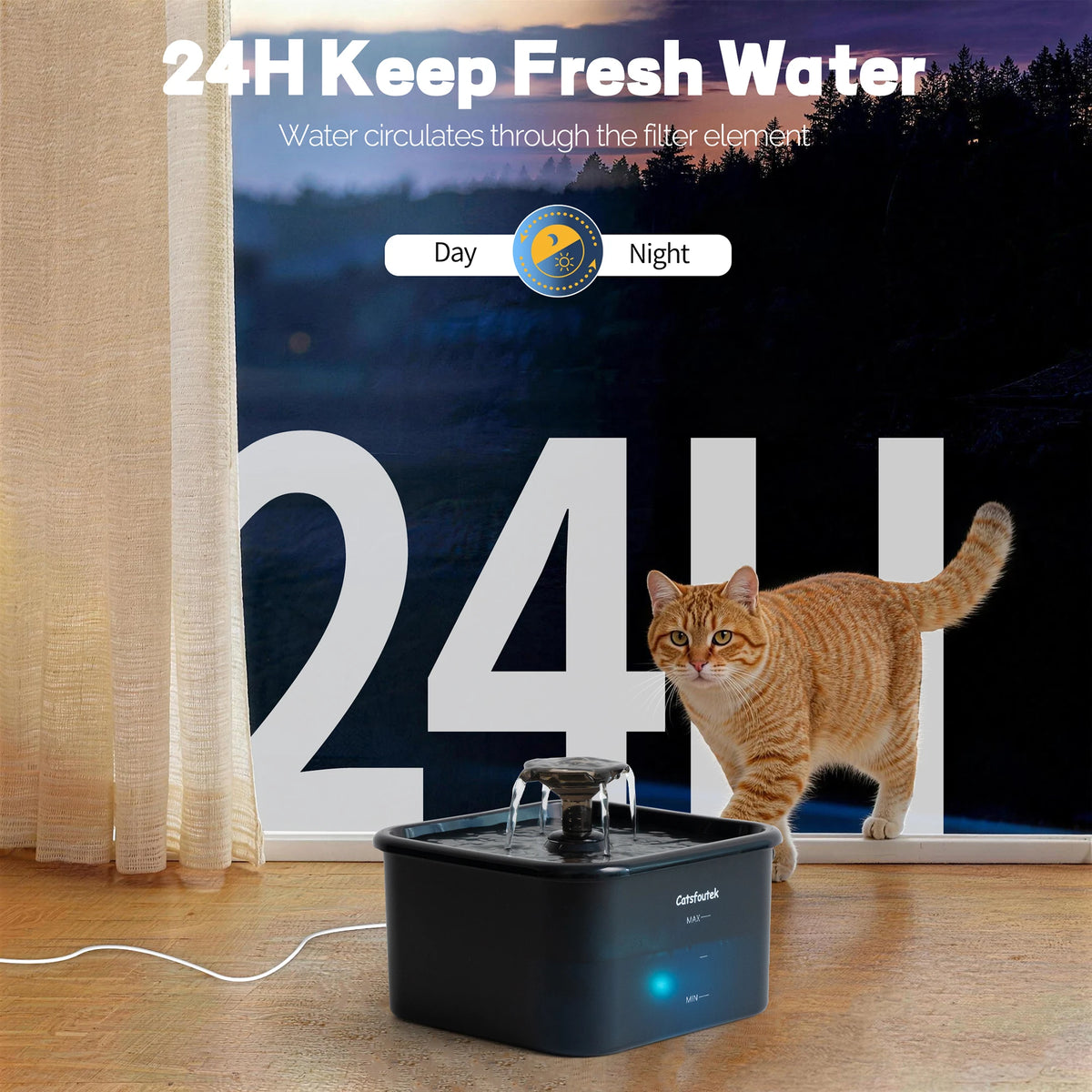 2.2L/74oz Pet Water Fountain,Ultra-Quiet Pump,4-Layer Filter,Blue Reminder,2/8 Filters,Nice Gift Dispenser for Cats&Dogs HIP