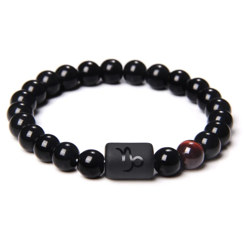12 Constellation Zodiac Signs Beads Couples Bracelet Natural Black Onyx Stone Elastic Charm Bracelet for Women Men Birthday Gift HIP Capricornus