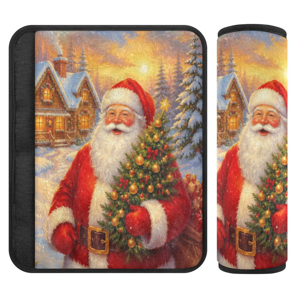2-Pack Flannel Car Seat Belt Covers – Santa Christmas Design Seat Belt Cover HIP black