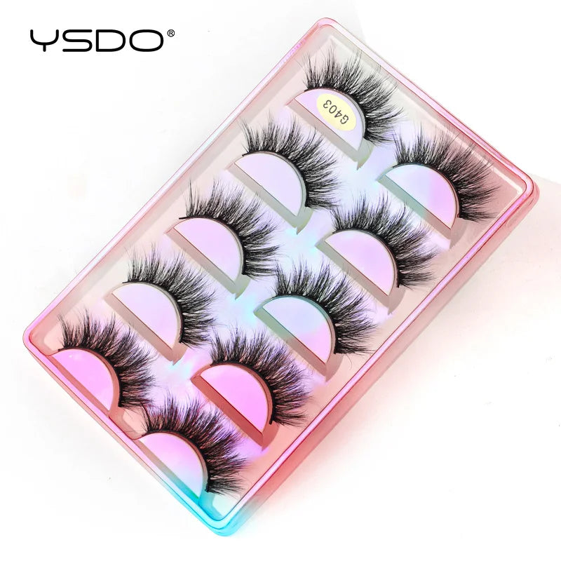 YSDO Eyelashes 3/5 Pairs Natural Long 3D Mink Lashes Fluffy Volume Mink False Eyelashes Cruelty Free Wispy Lashes Makeup Cilios HIP 5pairs-G403CS