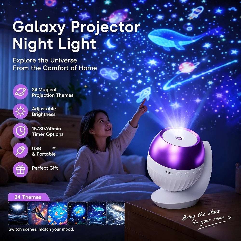 2026 Starry Ocean Galaxy Projector Night Light Auto Timer 24 Patterns 360° Rotatable Lamp with Sleep Sounds Kids Bedroom Decor G HIP