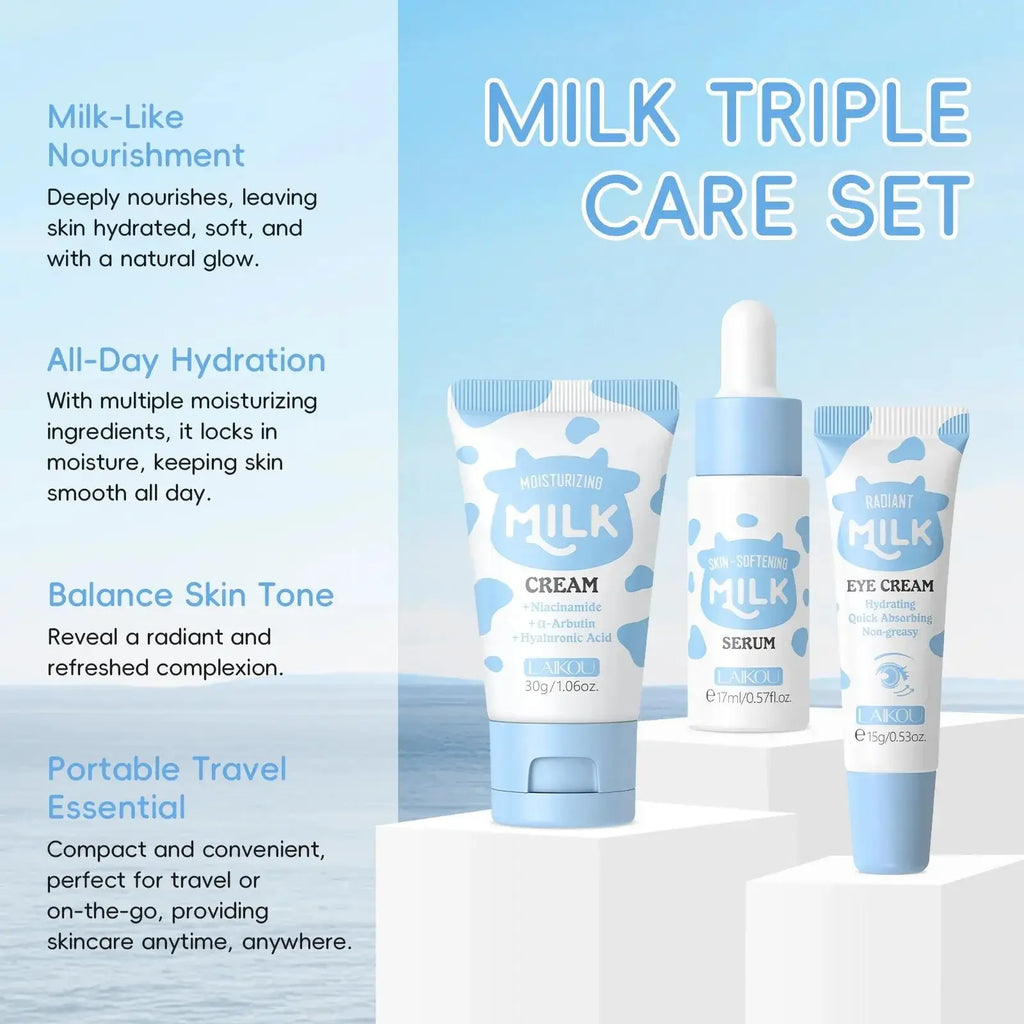 LAIKOU Milk Glow Trio – Serum, Eye Cream & Moisturizer Set Skincare Gift Set HIP