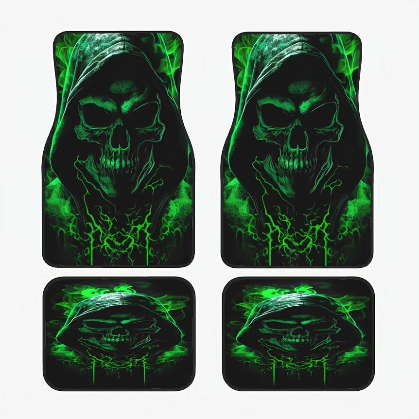 4-Piece Green Skull Car Floor Mats – Anti-Slip & Durable Car Floor Mats HIP