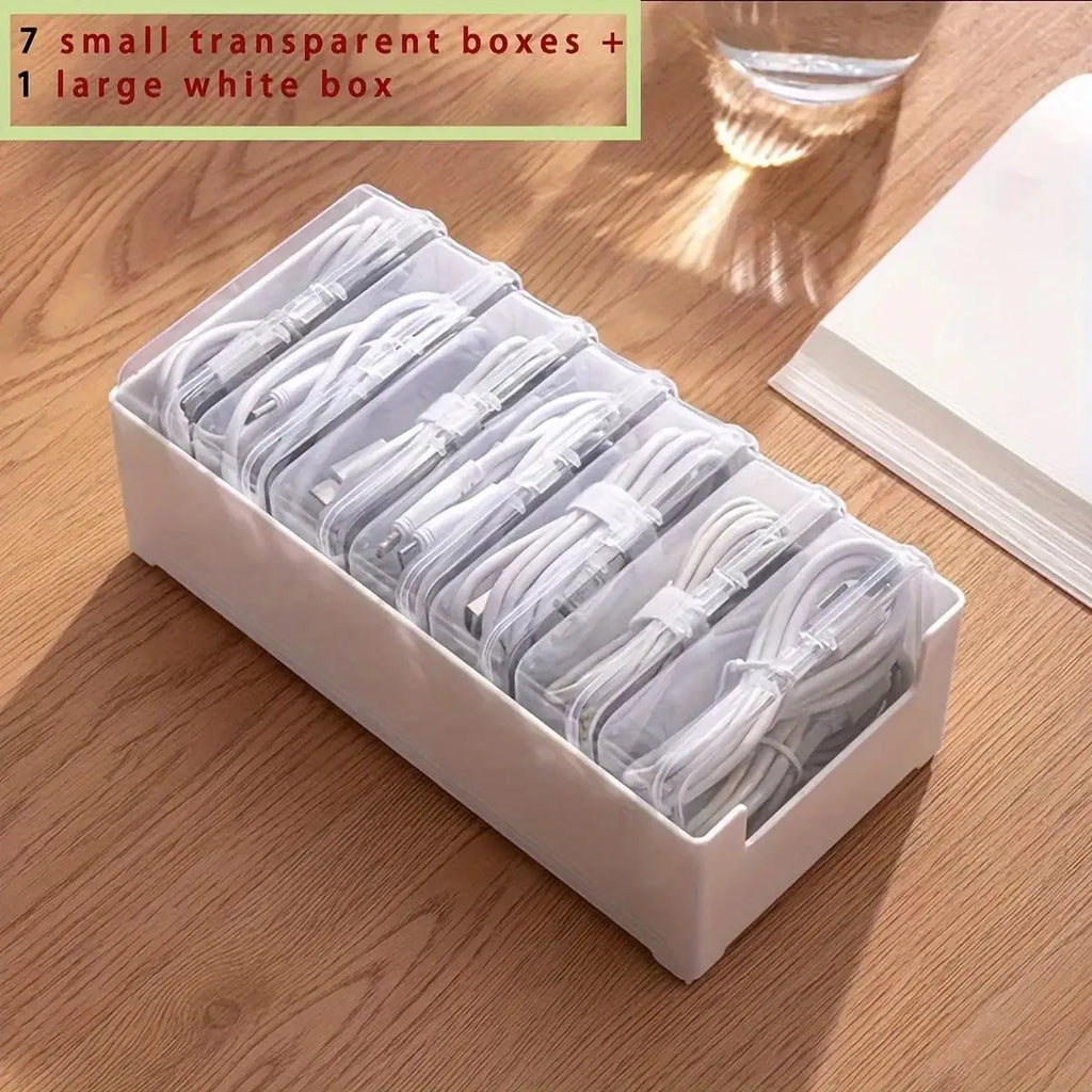 7-in-1 Clear Cable Storage Box – Transparent Organizer Cable Storage Organizer HIP 7 Small Box 1 Large