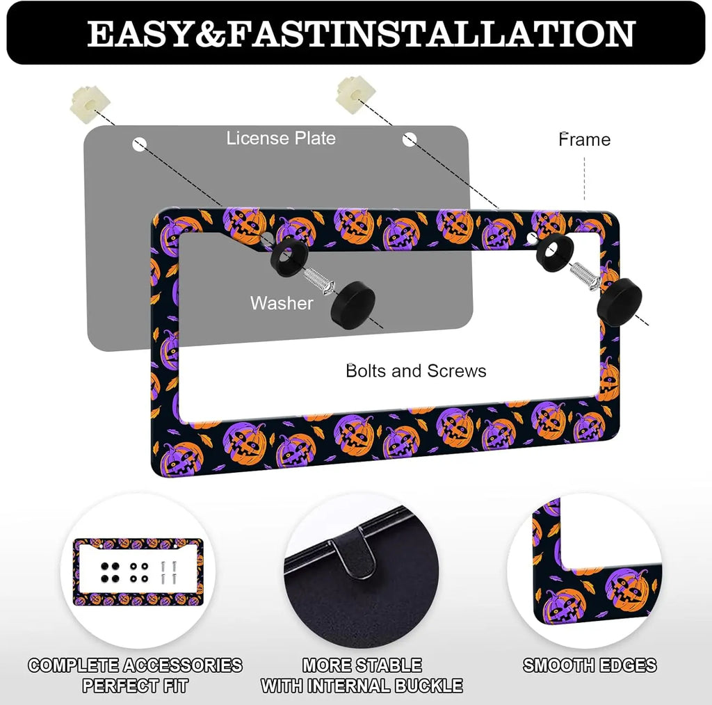2-Pack Halloween Pumpkin License Plate Frames – Aluminum License Plate Frame HIP