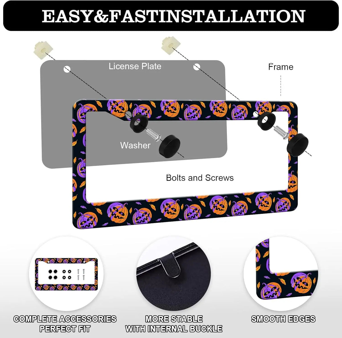 2-Pack Halloween Pumpkin License Plate Frames – Aluminum License Plate Frame HIP