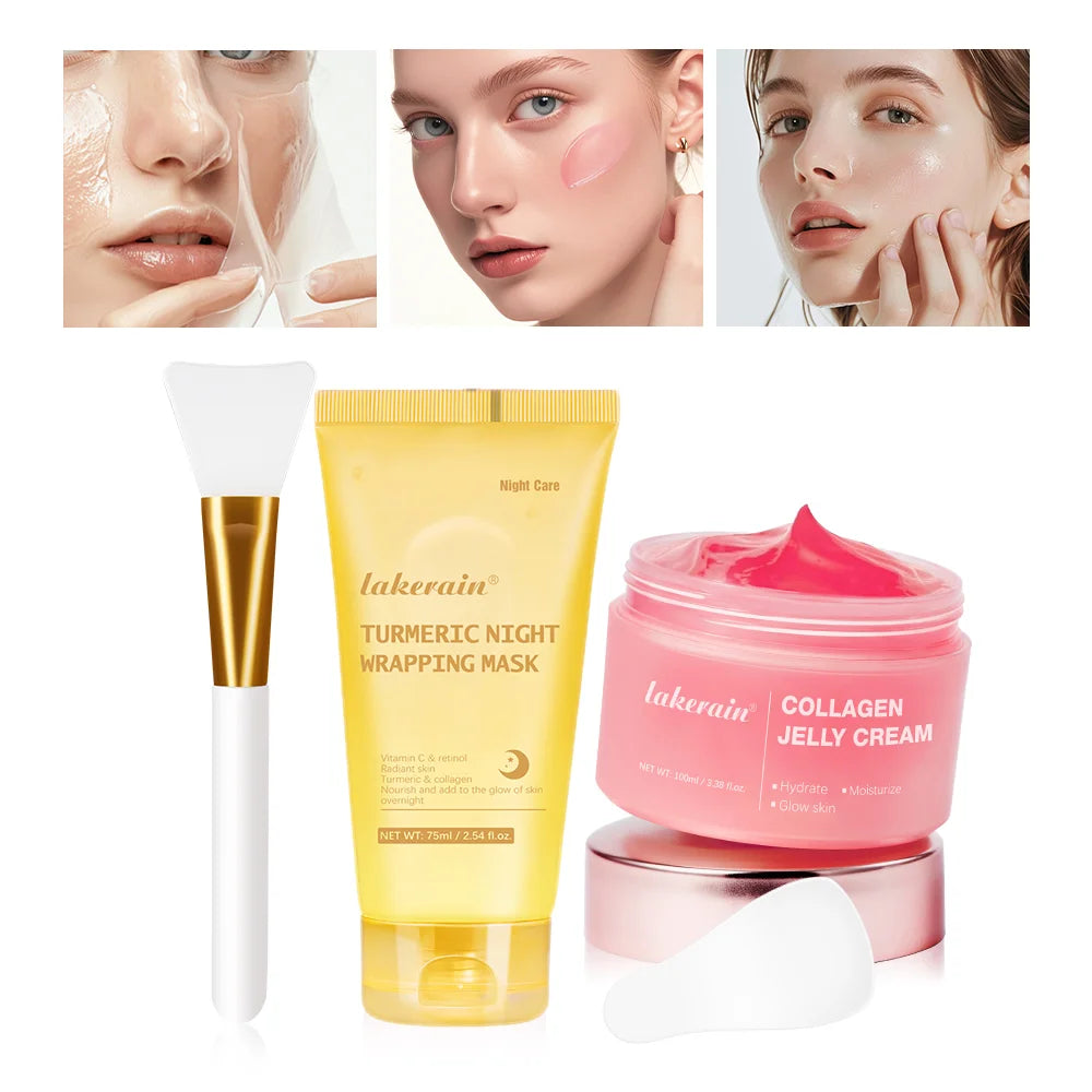 Collagen Jelly Cream Hydrolyzed Collagen Overnight Facial Mask Wrapping Peel-Off Mask Hydrating Firming Moisturizing SkinCare HIP 1set