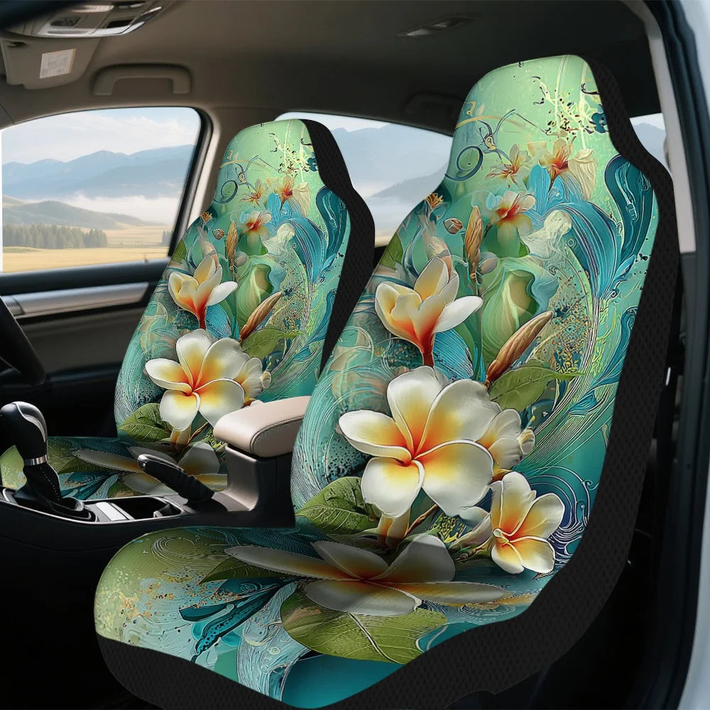 Teal Frangipani Car Seat Covers – 2pc Universal Front Set Car Seat Covers HIP