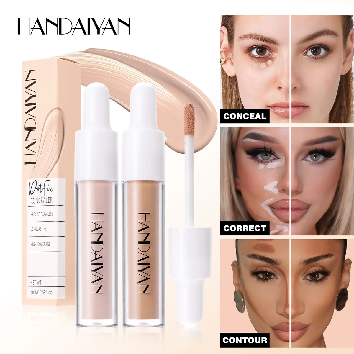 HANDAIYAN 8-Shade Waterproof Liquid Concealer | Full Coverage Liquid Concealer HIP