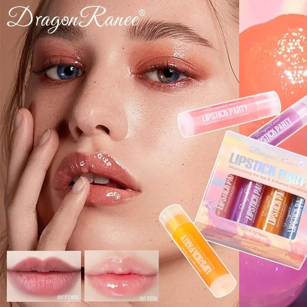 Dragon Ranee Mirror Gloss Lipstick Set 4Pcs – Shimmer & Hydrate Lip Gloss Set HIP