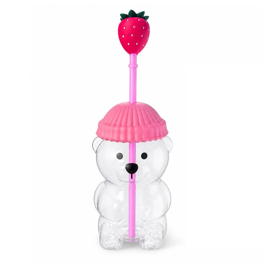 Cute Bear Straw Cup with Lid – 500ml Transparent Drink Cup Novelty Drinking Cup HIP Style 2