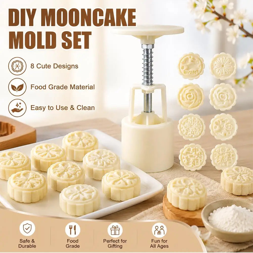 Flower Shaped Mooncake Mold Set Cake Mold Hand Pressure Fondant Moon Flower Moon Cake Mold With 4Pcs Stamps Dropshipping HIP