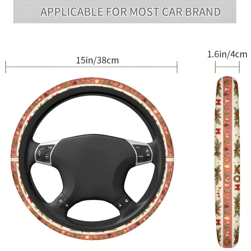 Christmas Pine Branch Berries Car Steering Wheel Cover Steering Wheel Cover HIP black