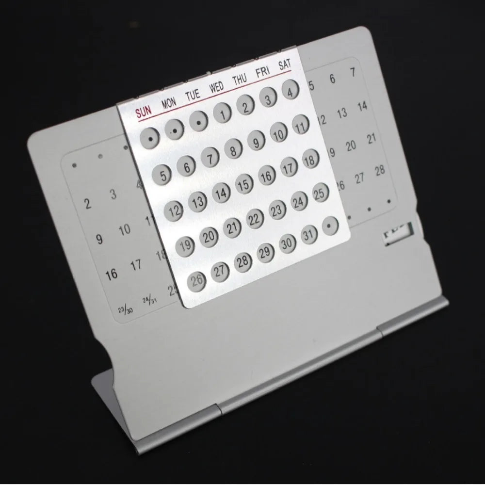 Aluminum Perpetual Desk Calendar – Adjustable Mini Standing Perpetual Desk Calendar HIP Silver