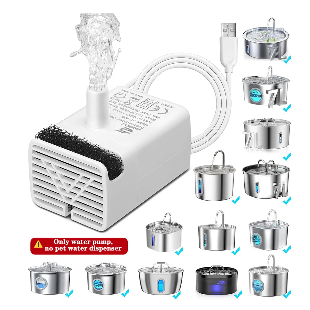 Pet Fountain Replacement Pump, LED Power Off Light, Ultra Quiet Filter Pump Fits 2.2L/2.6L/3.2L/4L Cat Water Dispenser HIP