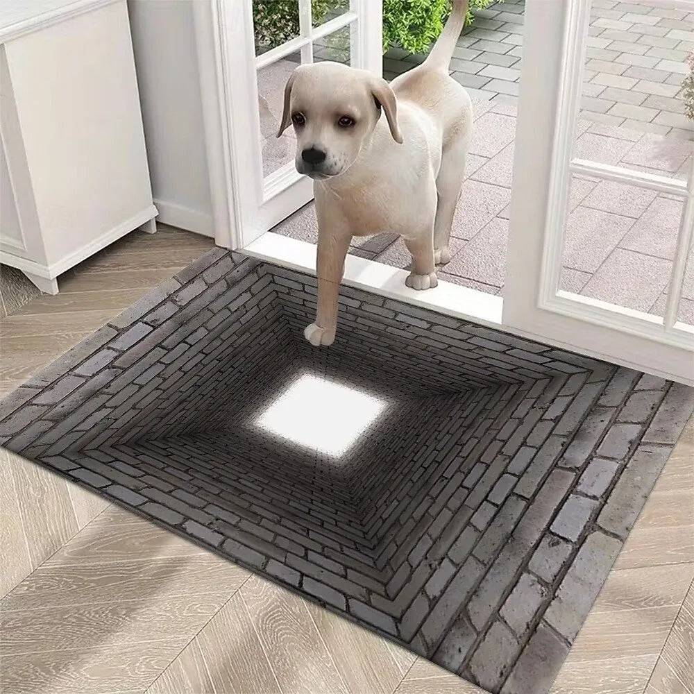 3D Tunnel Illusion Doormat – Anti-Slip Brick Print Entrance Rug Illusion Doormat HIP