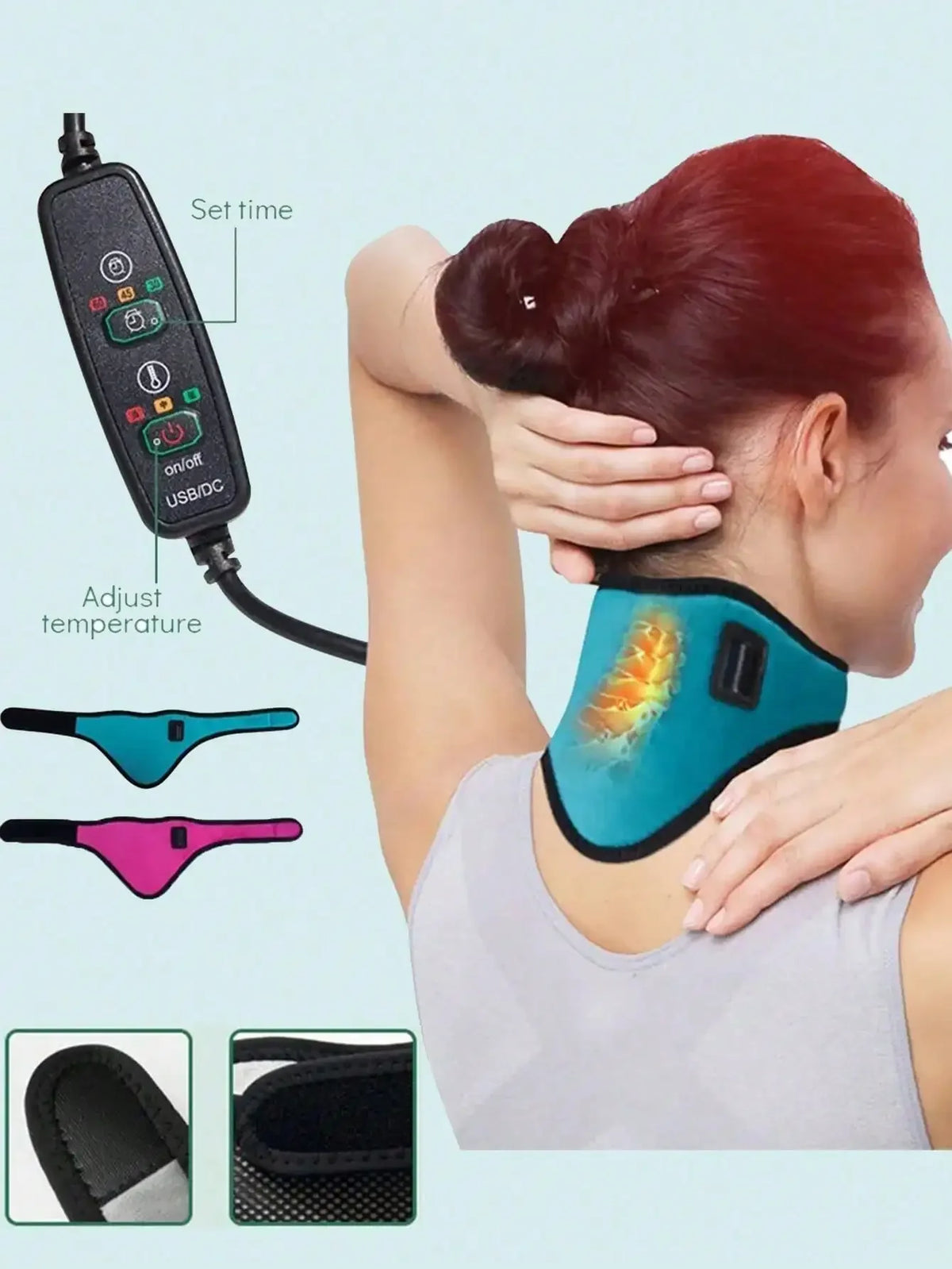 USB Heating Neck Brace – 3-Temp Electric Ergonomic Massager Neck Heat Massager HIP cd Blue