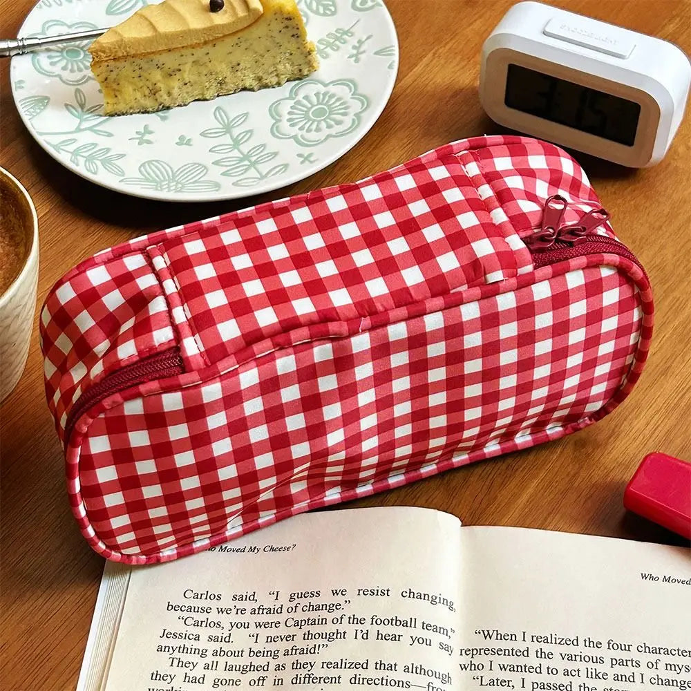 Red Plaid Pencil Case – Large Capacity Stationery Pouch Pencil Case Pouch HIP
