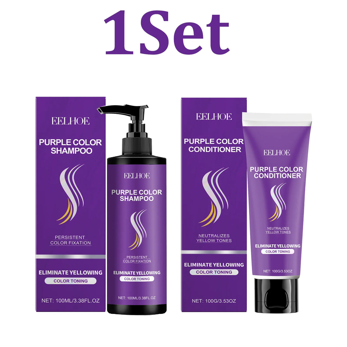 Purple Shampoo & Conditioner Set – Toning for Blonde & Silver Hair Purple Toning Hair Set HIP 1 Set