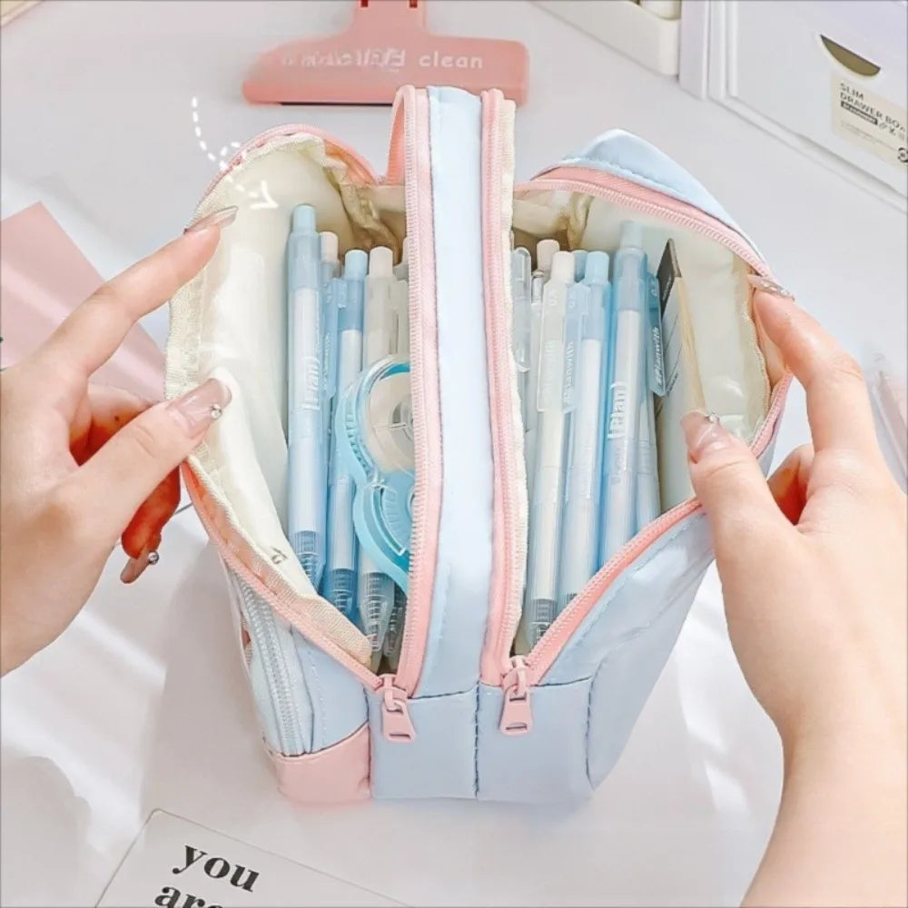 Color-Block Pencil Case – Multi-Compartment Large Capacity Pen Bag Pencil Case HIP