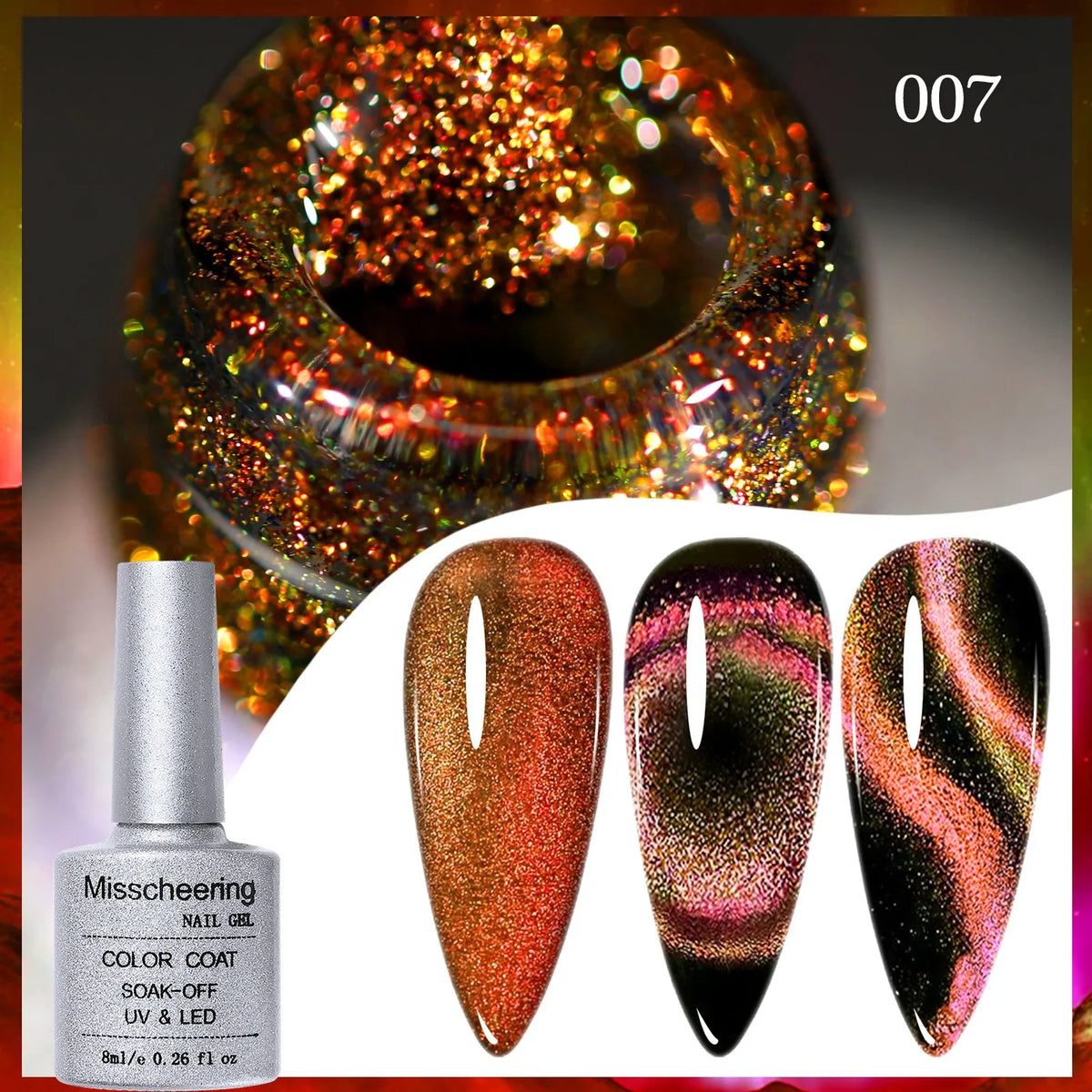 8ml 9D Chameleon Cat Magnetic Gel Nail Polish Double Color Semi Permanent UV Gel Varnish Color Changing Peacock Cat Eye Nail Gel HIP 07