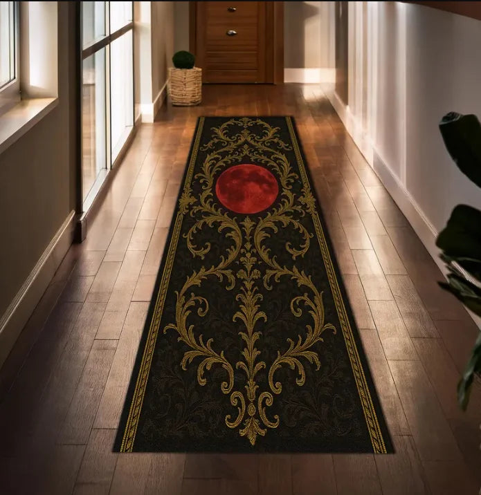 Gothic Red Moon Runner Rug – Non-Slip Washable Hallway Mat Hallway Runner Rug HIP