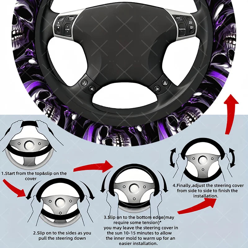 Skull Purple Steering Wheel Cover – Universal Fit Cars & SUVs Steering Wheel Cover HIP