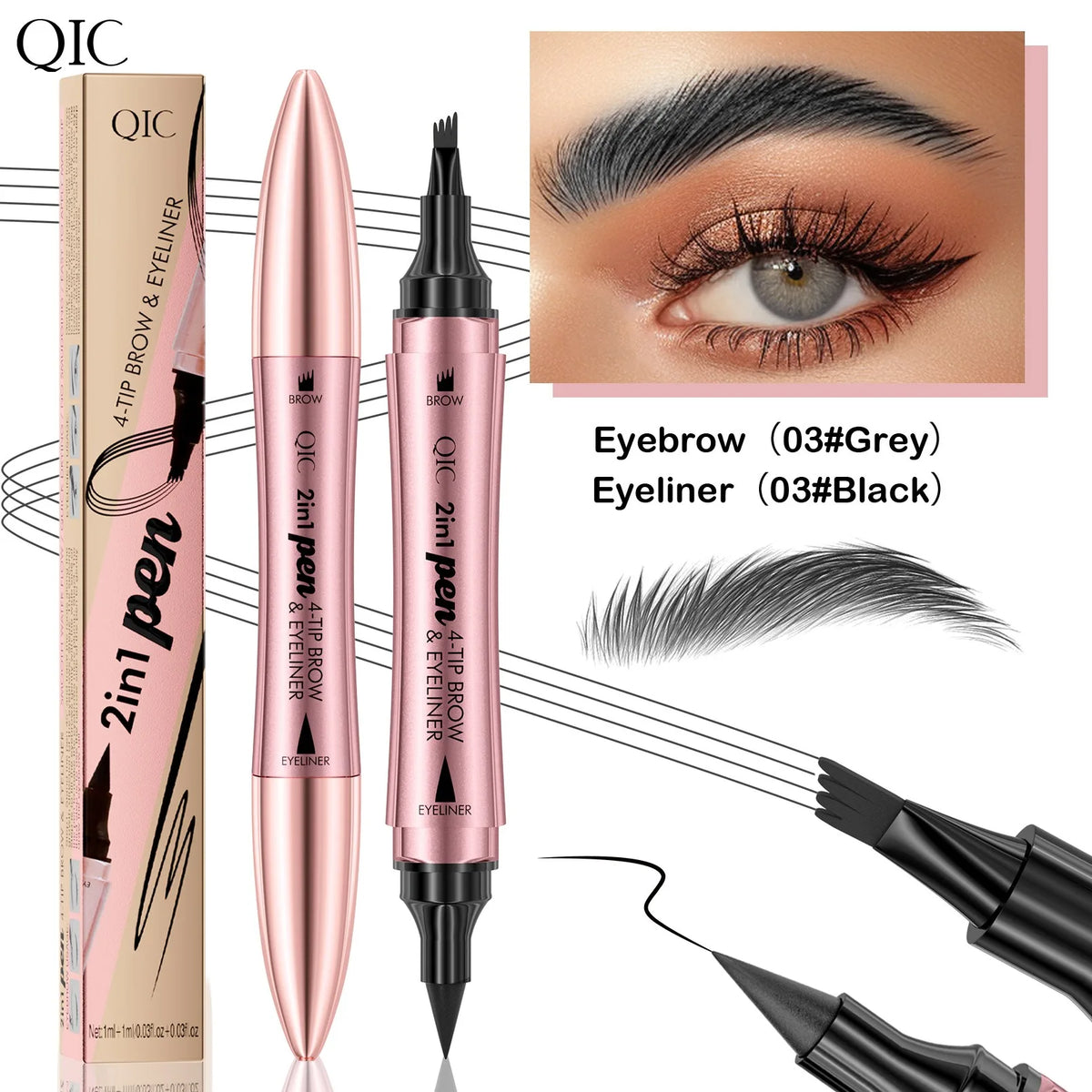 4 Fork Tip Eyebrow Eyeliner Pencil Waterproof 2IN1 4Point Microblading Liquid Wild Eyebrow Tattoo Pen Lasting Fine Sketch Makeup HIP 03