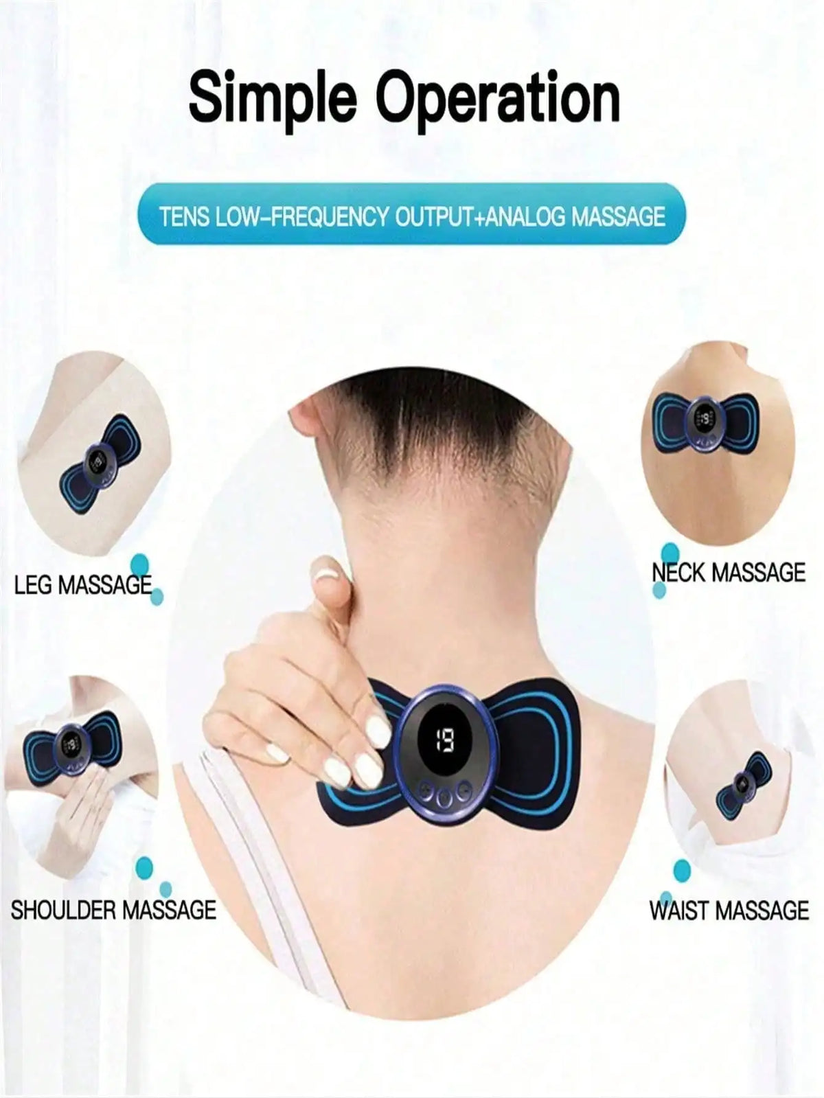 LCD EMS Neck & Back Massager – 8 Mode Pulse Stimulator EMS Neck Massager HIP black