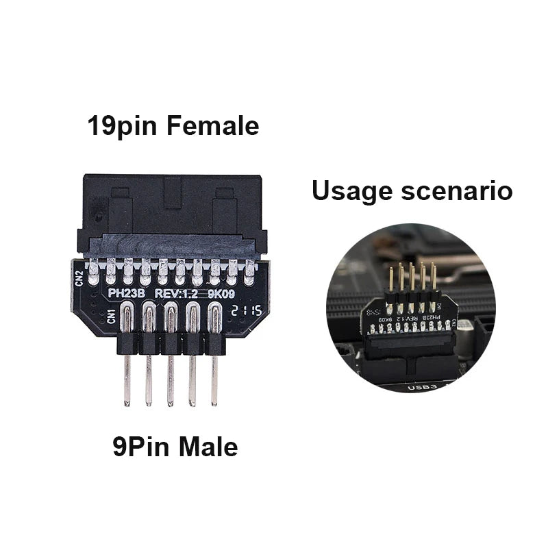 USB 9-Pin to 19-Pin Motherboard Header Splitter Adapter | OULLX USB Header Adapter HIP 19P F to 9P M