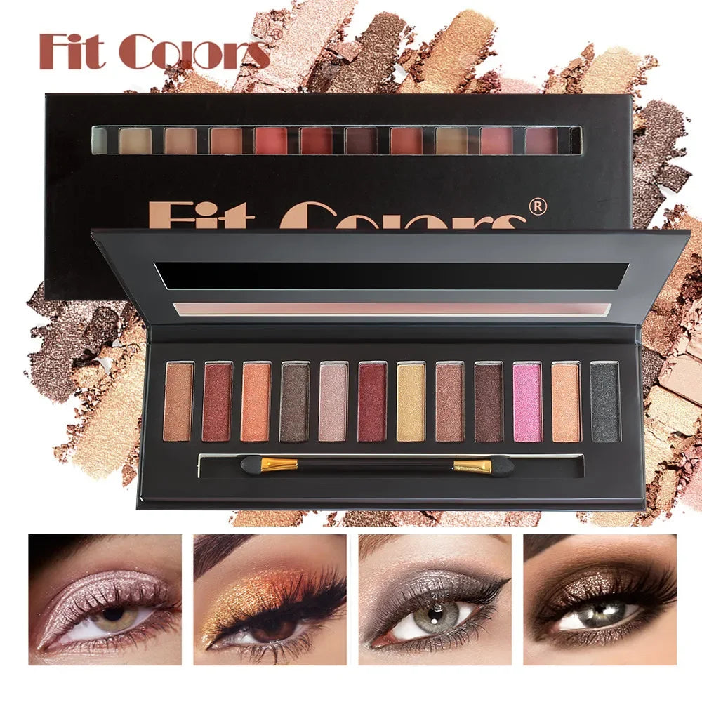 Fit Colors 12-Shade Matte & Shimmer Eyeshadow Palette | Contour & Blush Eyeshadow Palette HIP