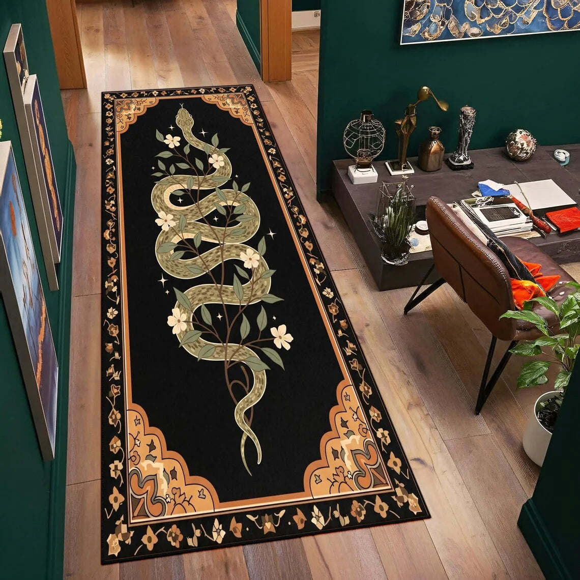Boho Snake Mushroom Runner Rug – Non-Slip Forest Print Mat Runner Rug HIP 1 50X150cm-Felt