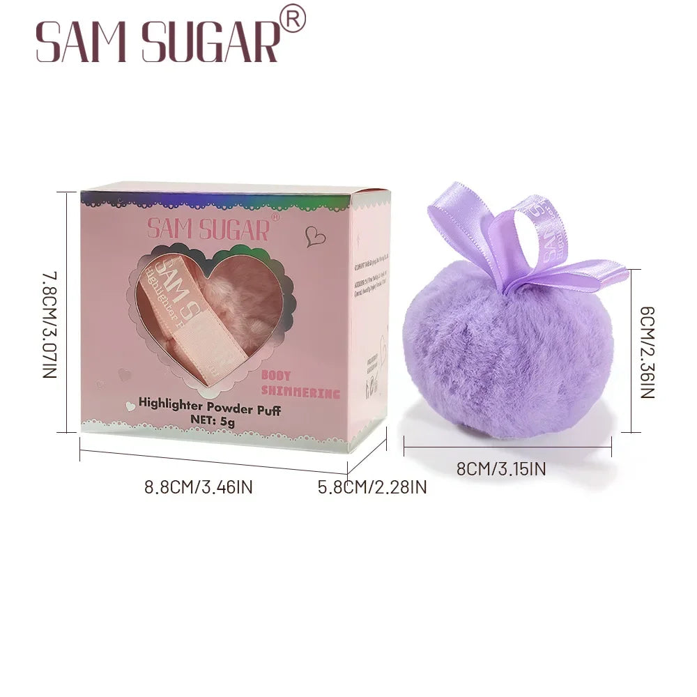 SAM SUGAR Pink Peach Shimmer Highlighter Powder Puff | Face & Body Shimmer Highlighter Powder HIP