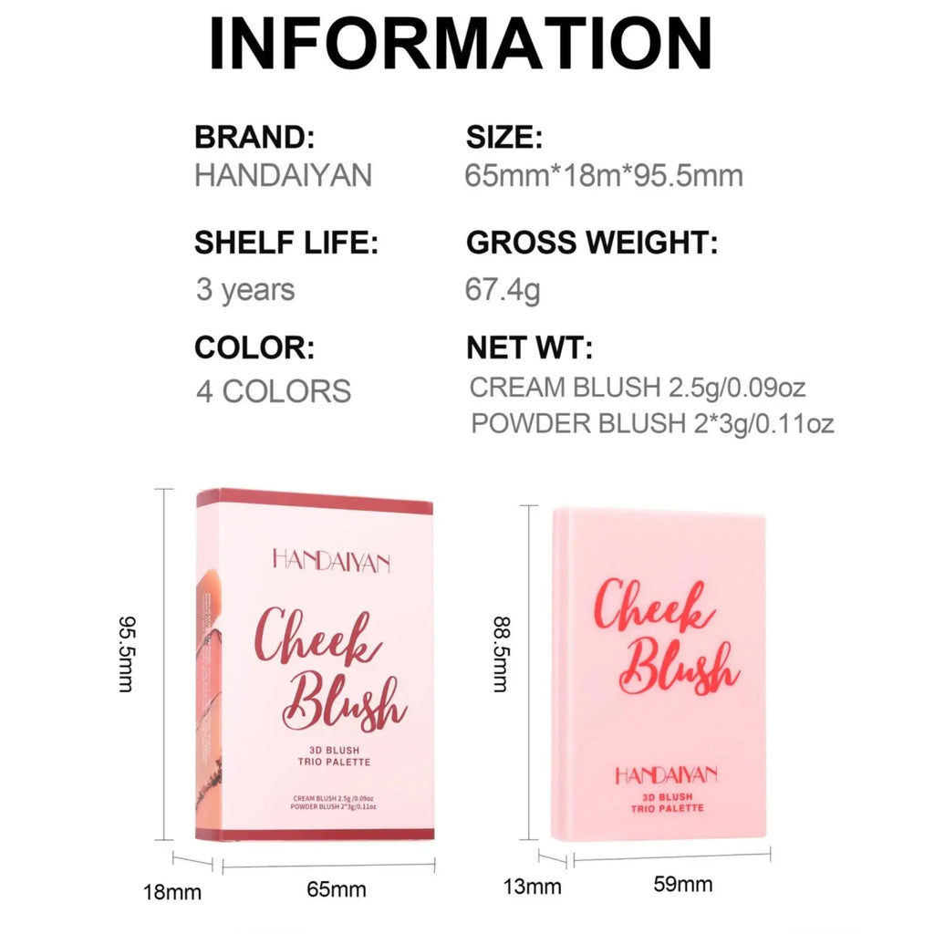 Handaiyan 3-Color Blush Palette – Bronzer, Highlighter & Blush Blush Palette HIP