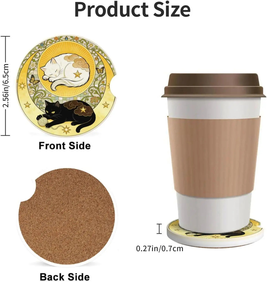 Cat 2-Pack Ceramic Car Cup Holder Coasters – Absorbent Ceramic Car Coasters HIP