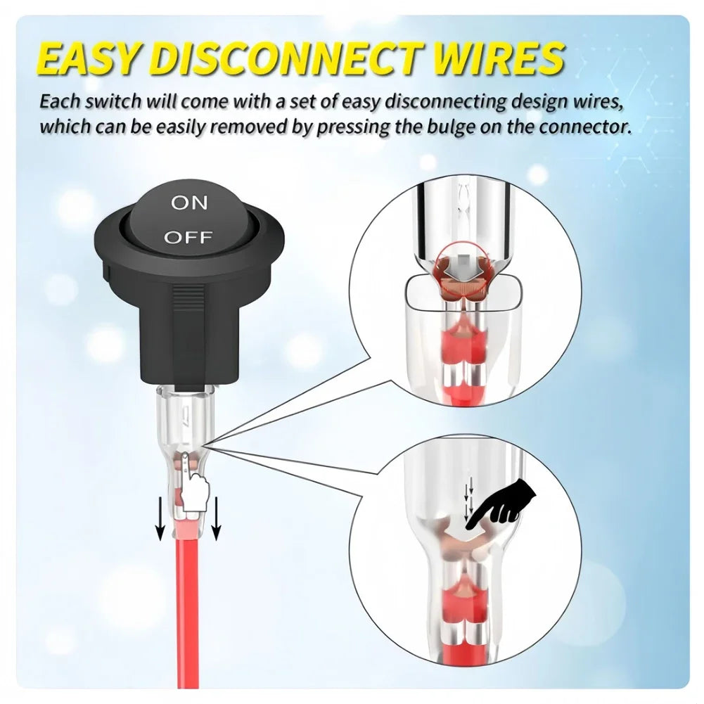 2PCS ON/OFF 20mm Round Switch 12 Volt 2 Pin Toggle Switch 12V Automotive Rocker Switch With Wire for Car Boat Automotive RV HIP